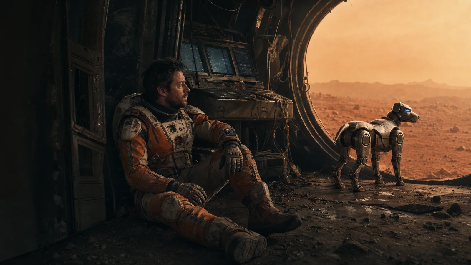 Matt and Pixel inside the first damaged Mars habitat