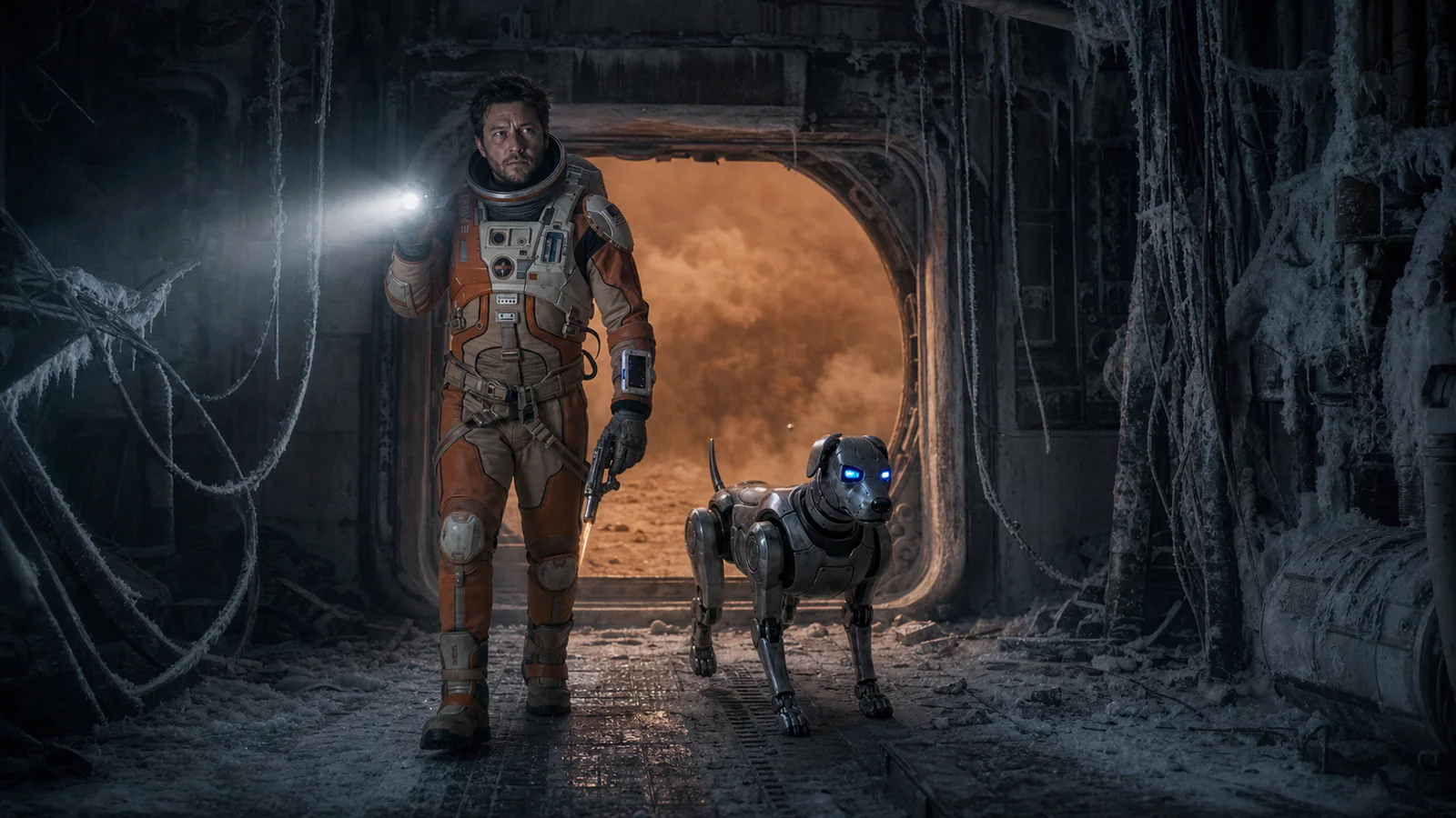Matt entering the dark corridors of Meridiani-07 in Episode 04, The Tomb of Tomorrow