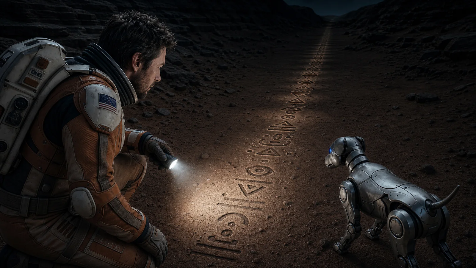 Geometric marks at an abandoned landing site in Episode 21, Who Left These Symbols?