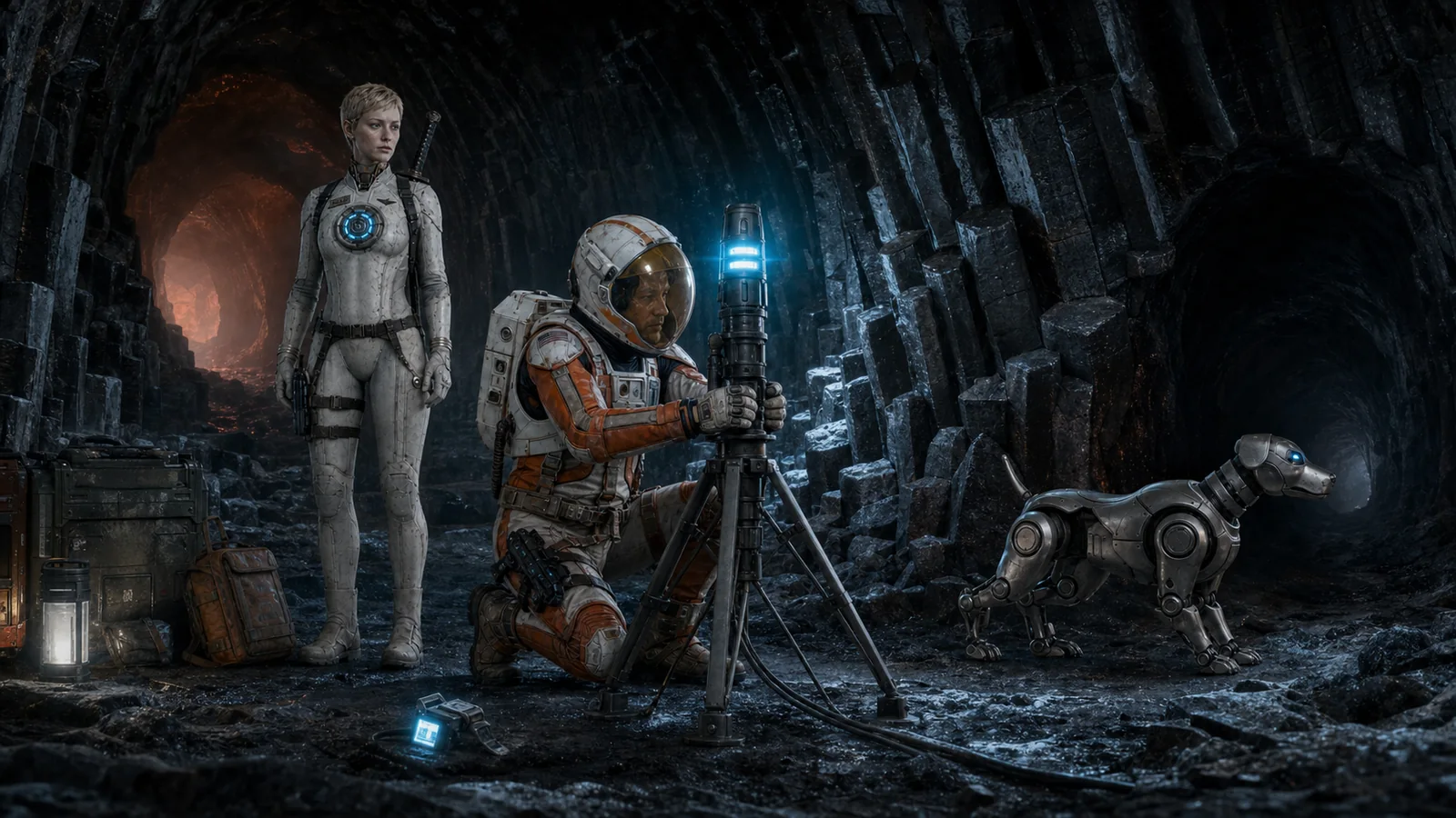 The crew hiding a machine beacon in Episode 27, The Machines Are Still Searching