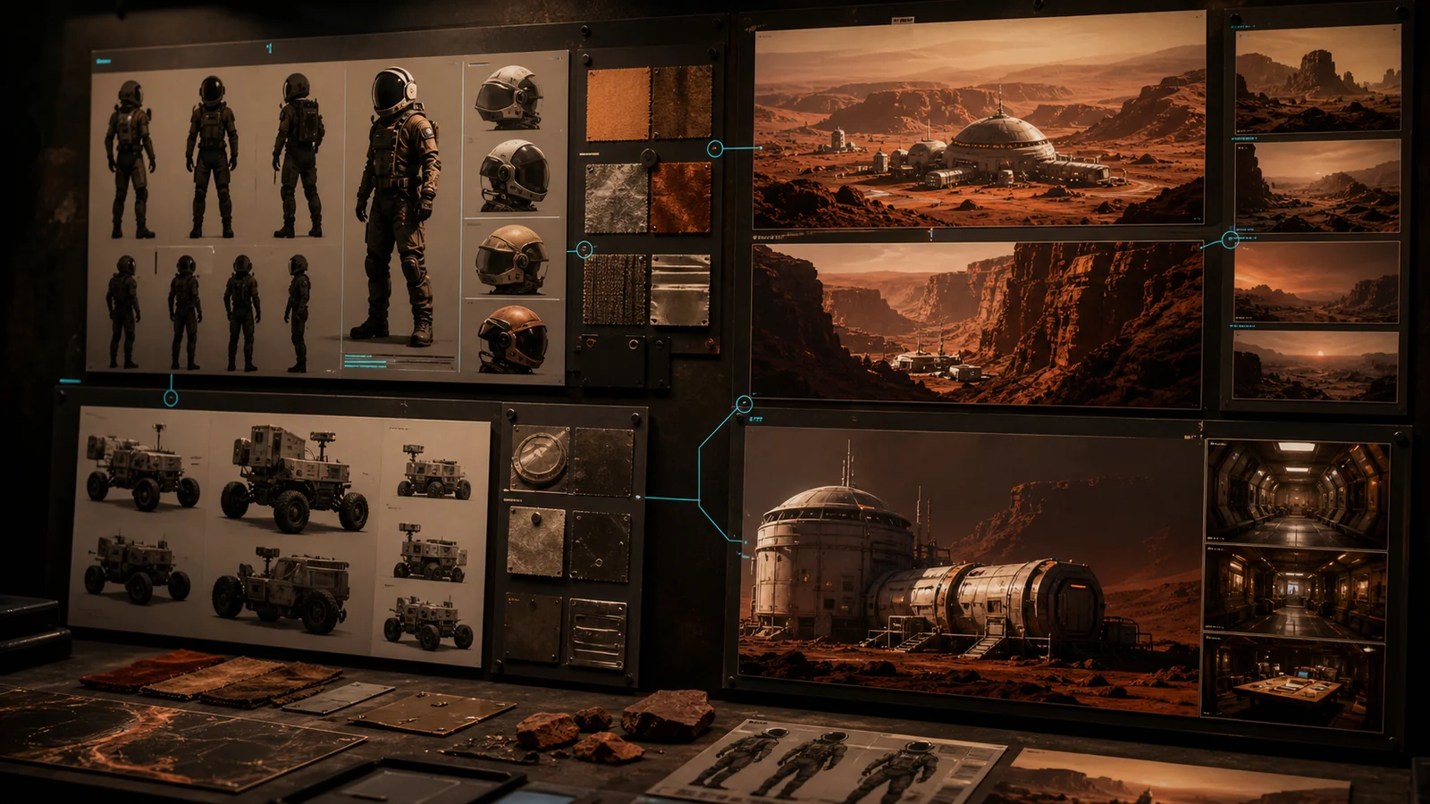 Character and Martian location concept sheets under visual review